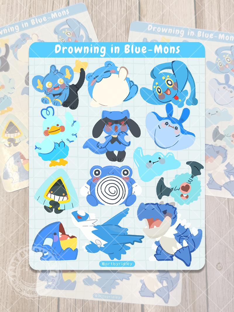 Drowning in Blue-Mons Sticker Sheet