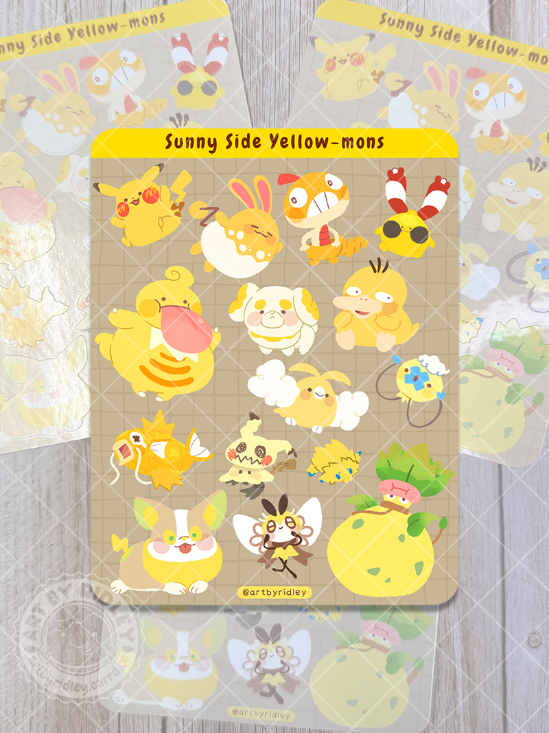 Sunny Side Yellow-Mons Sticker Sheet